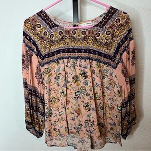 Eyeshadow Patterned Long Sleeve Blouse Size Large